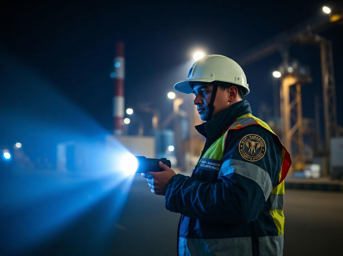 Agent KSP effectuant une ronde de nuit sur un site industriel